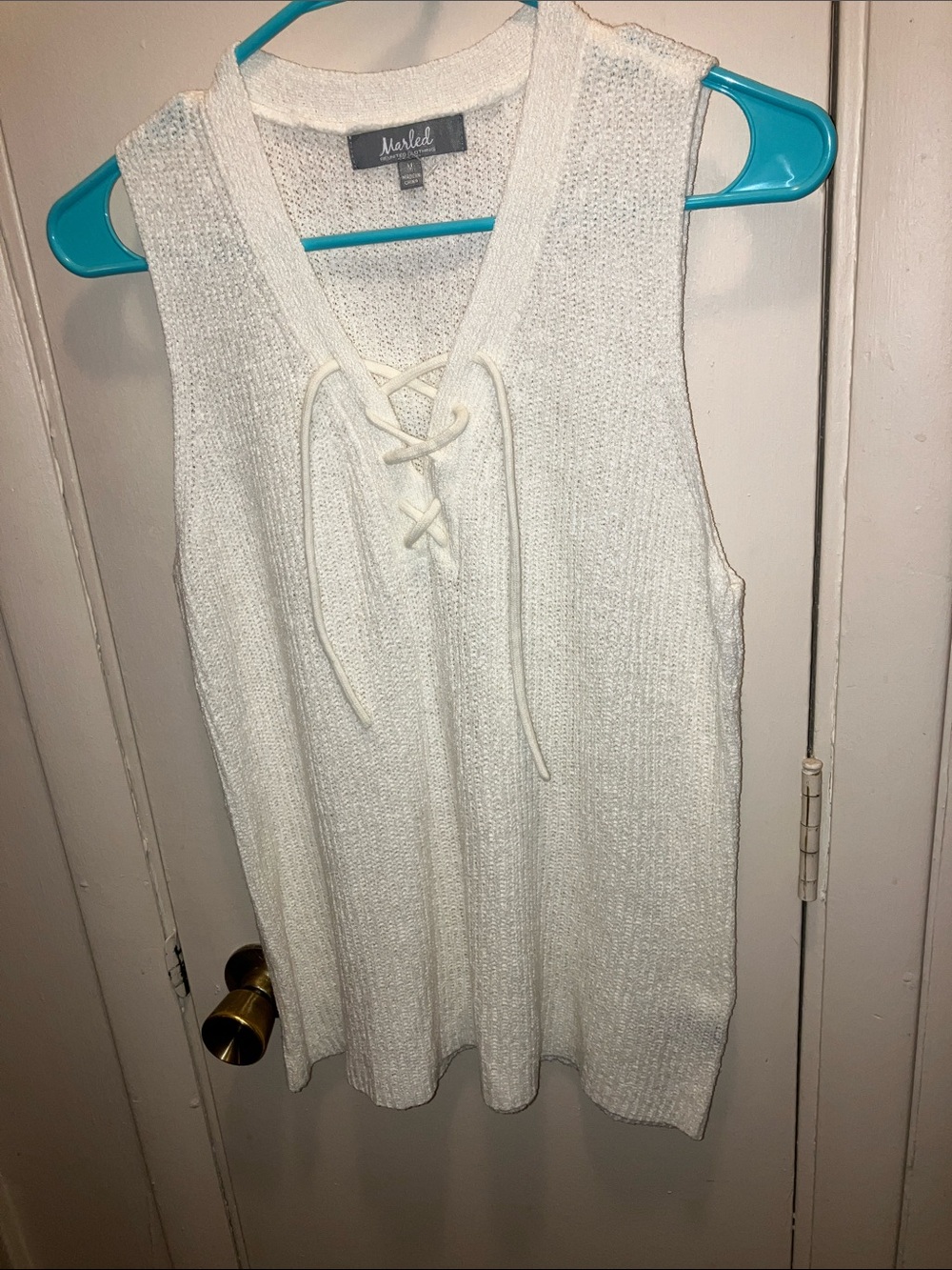 Marled Cream Lace-Up Knit Acrylic Tank Top Size Medium